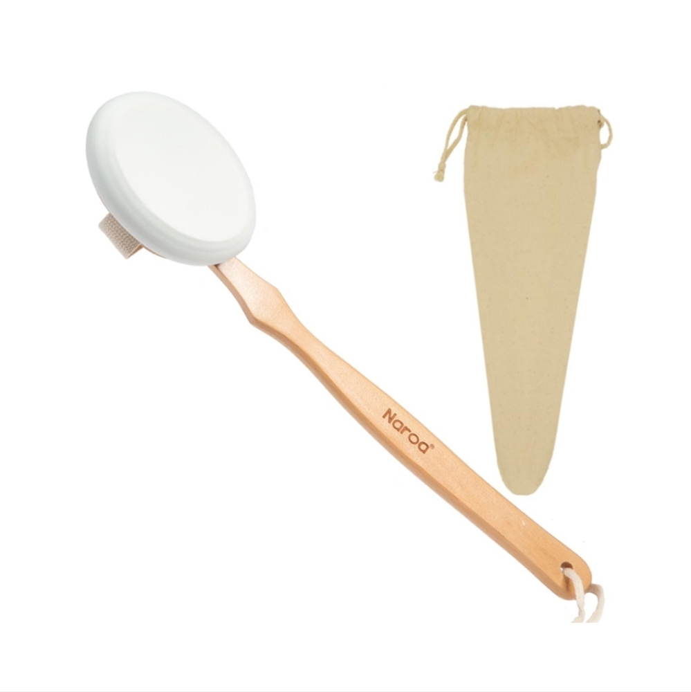 Long Wood Bath Body Cream Skin Lotion Applicator Back Shower Brush Massager Pads